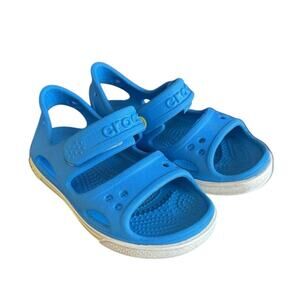 Crocs Crocband II Open Toe Sandal Shoes Blue Strap Yellow A2 Kids Size 9C